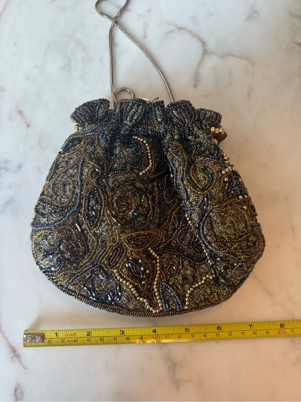 Vintage 80's Embellished Beaded Evening Pouch - Gold & Black